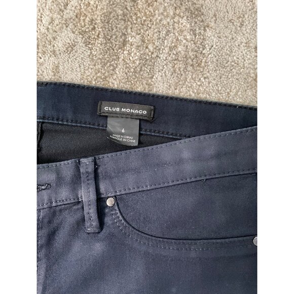 Club Monaco Dark Navy Skinny Leg Jeans Women's Size 6 Stretch Denim Faux Leather - Picture 4 of 7